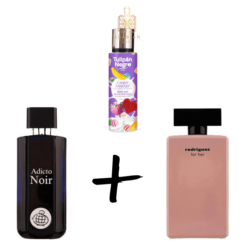 Adicto Noir + Redriguez For Her + Body Mist Tulipán Negro Candy Fantasy