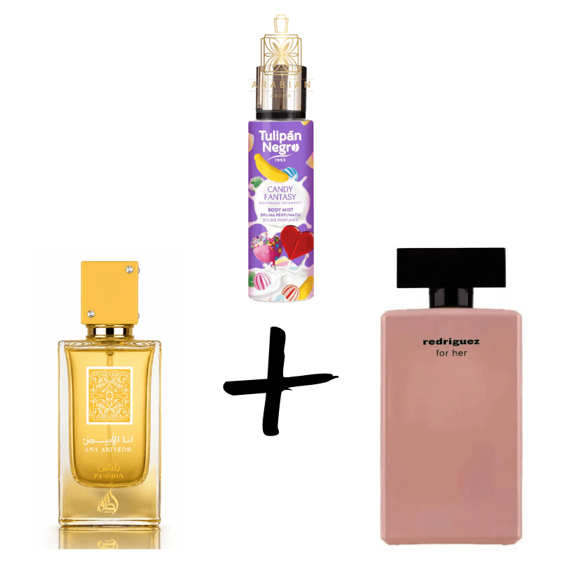 Ana Abiyedh Passion + Redriguez For Her + Body Mist Tulipán Negro Candy Fantasy